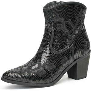 Women's Black Western Low Cowgirl Boots With Zipper Short Pointed Toe Booties